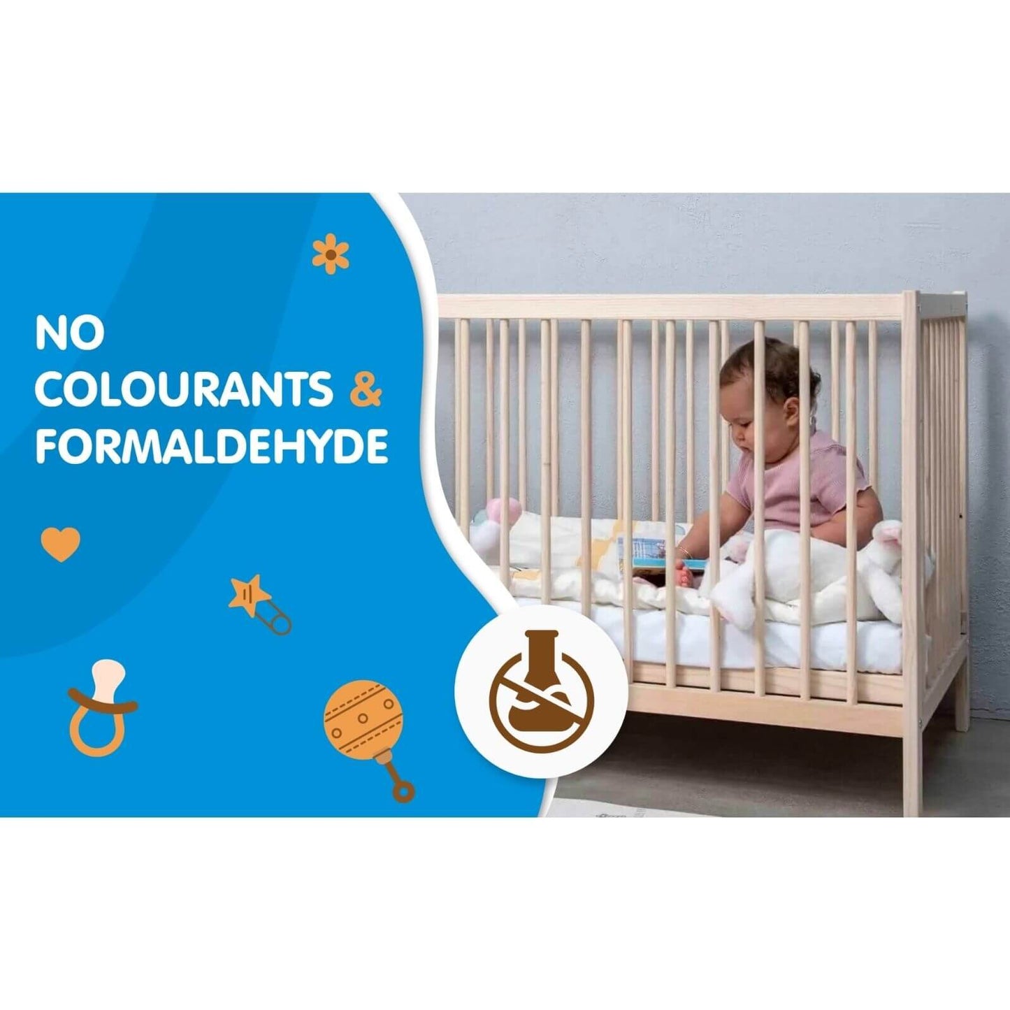 Kukka Natural Wood 2-Level Cot 60x120 cm