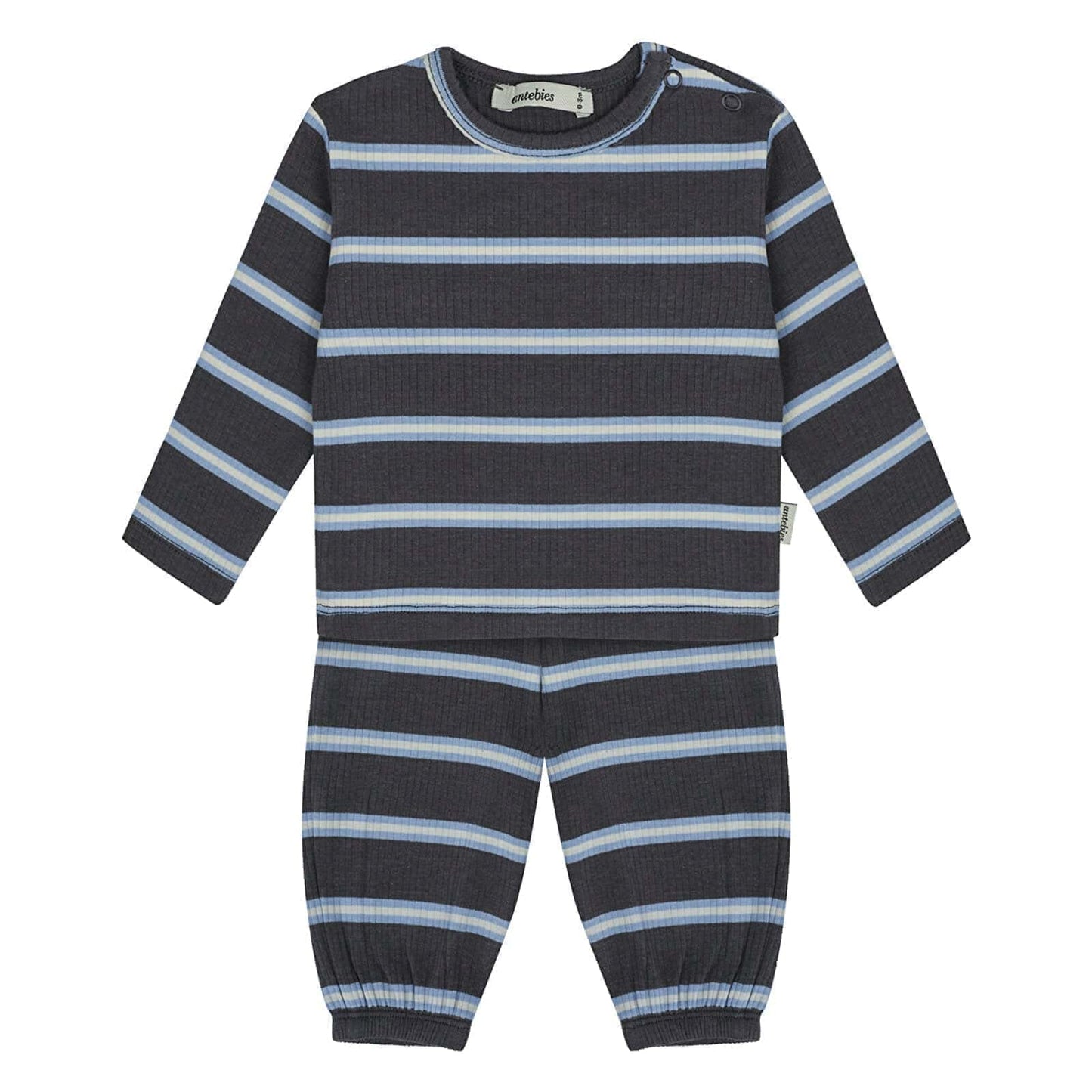 Antebies Bold Stripe Rib Long Sleeve + Pants Set Anthracite